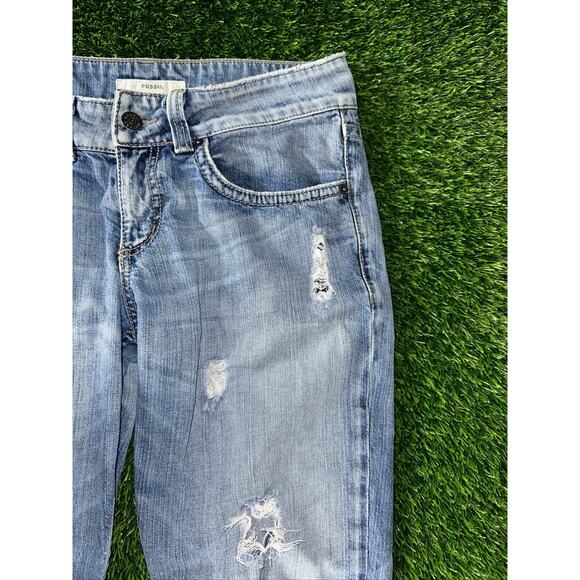 FOSSIL Women’s 29 Slim Boyfriend Jean Cut Blue Denim Jeans Stretch Low Rise - Picture 5 of 7